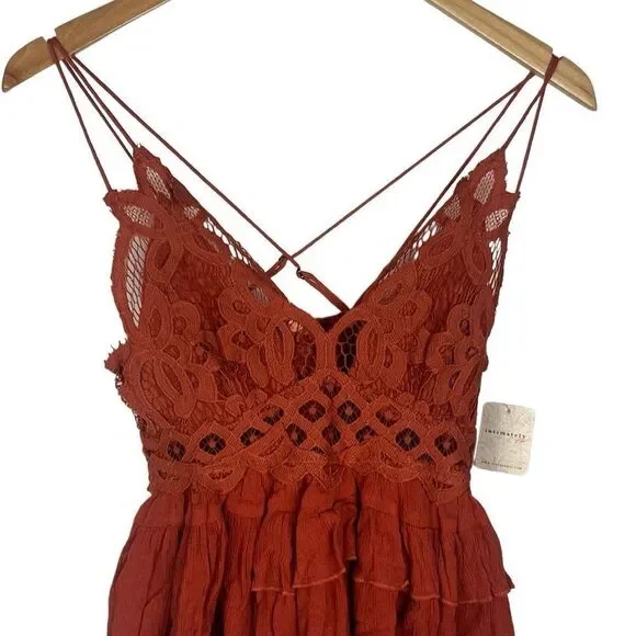 FREE PEOPLE  Adella Cami with lace Detail Orange Women's size S NWT - Picture 3 of 4
